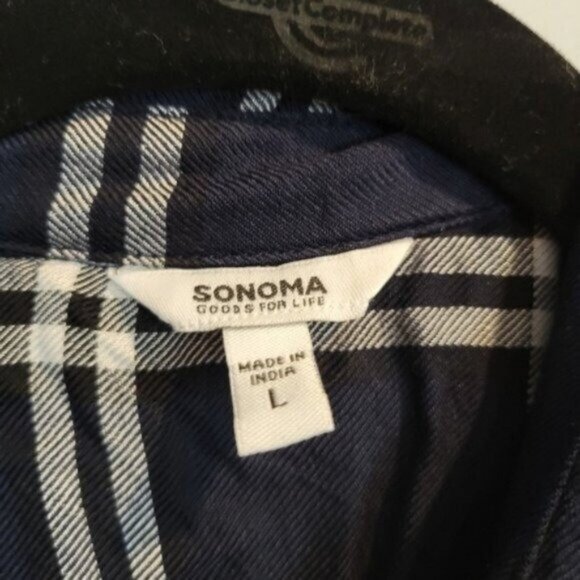 Sonoma | Plaid Button Down Collared Shirt Blue White NWT - Picture 4 of 7